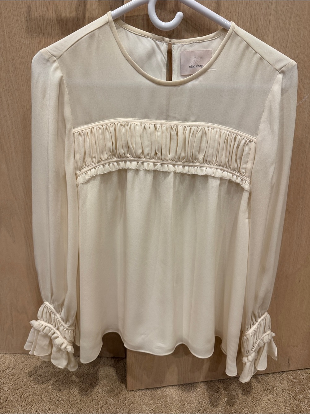 cinq a sept Cream Ruffled Yoke Long-Sleeve Blouse